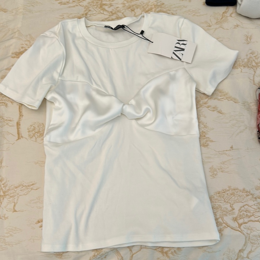 Zara Cream Satin Accent Tee